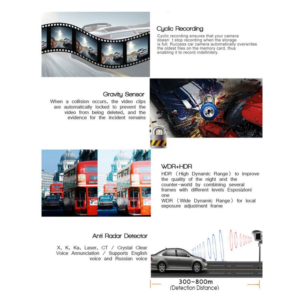 Dash Camera DVR Recorder Radar Detector Night Vision G-sensor 720P Car System