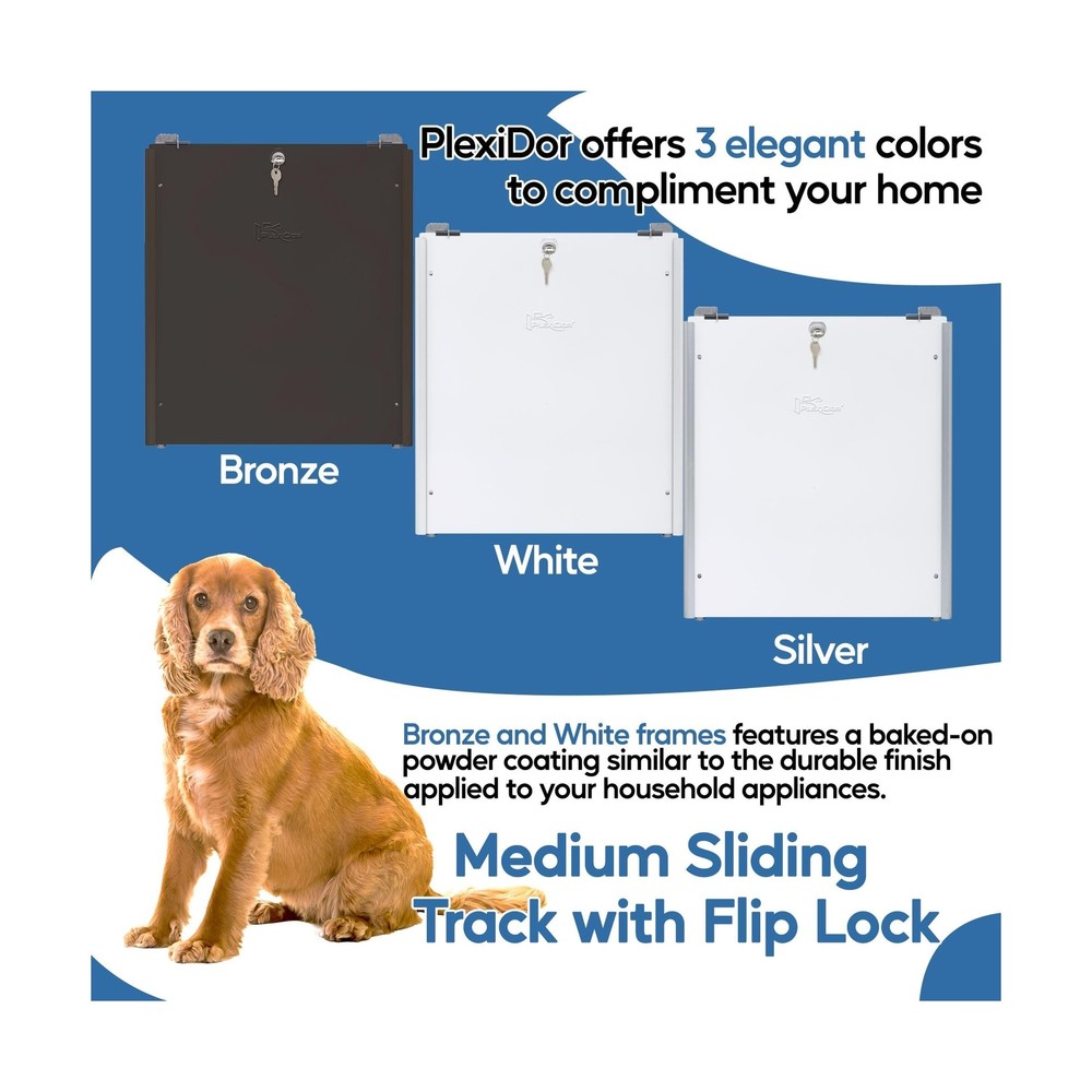 PlexiDor Performance Pet Doors Sliding Track with Flip Lock, Medium, Bronze