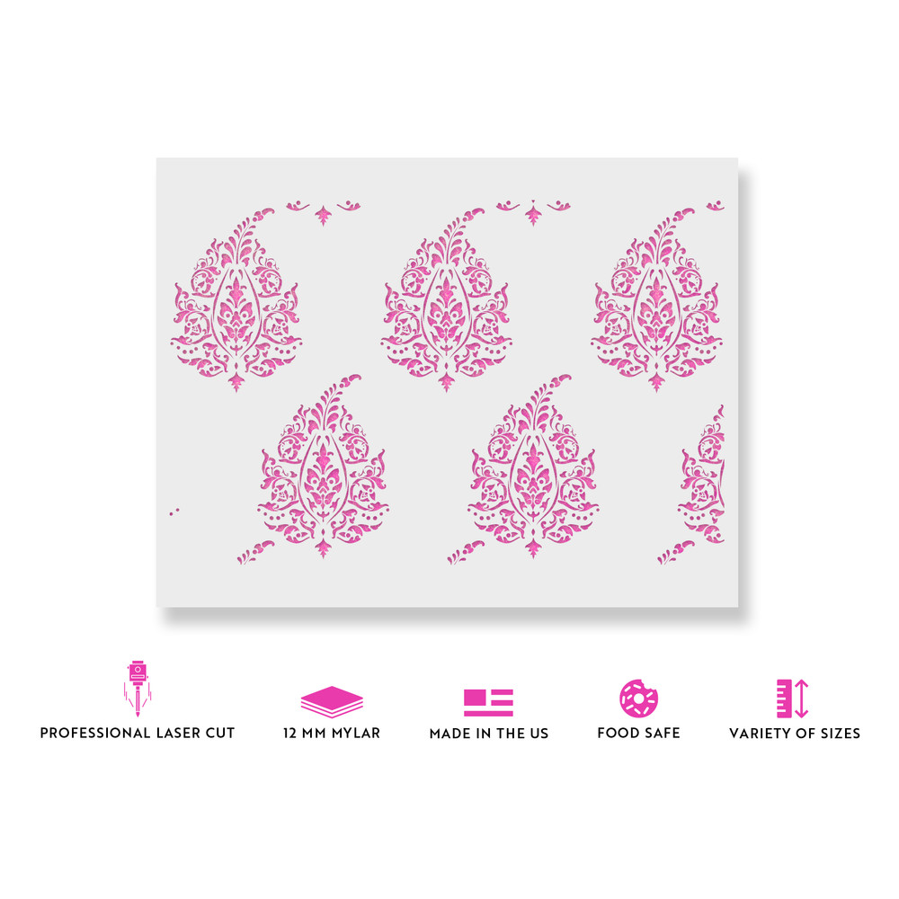 Kantha Paisley Pattern Wall Stencil - DIY Wallpaper Alternative