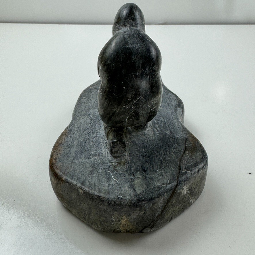 Alaskan Native Vtg Soapstone Tableau Seal & Hunter Contemporary Green Variegated