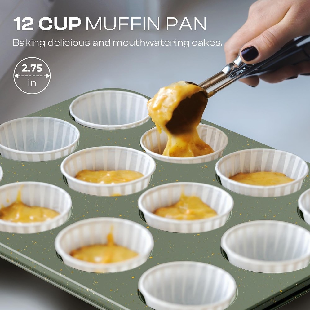 Elite 8-Piece Bakeware Set: Stackable, Nonstick Ceramic, Green Carbon Steel