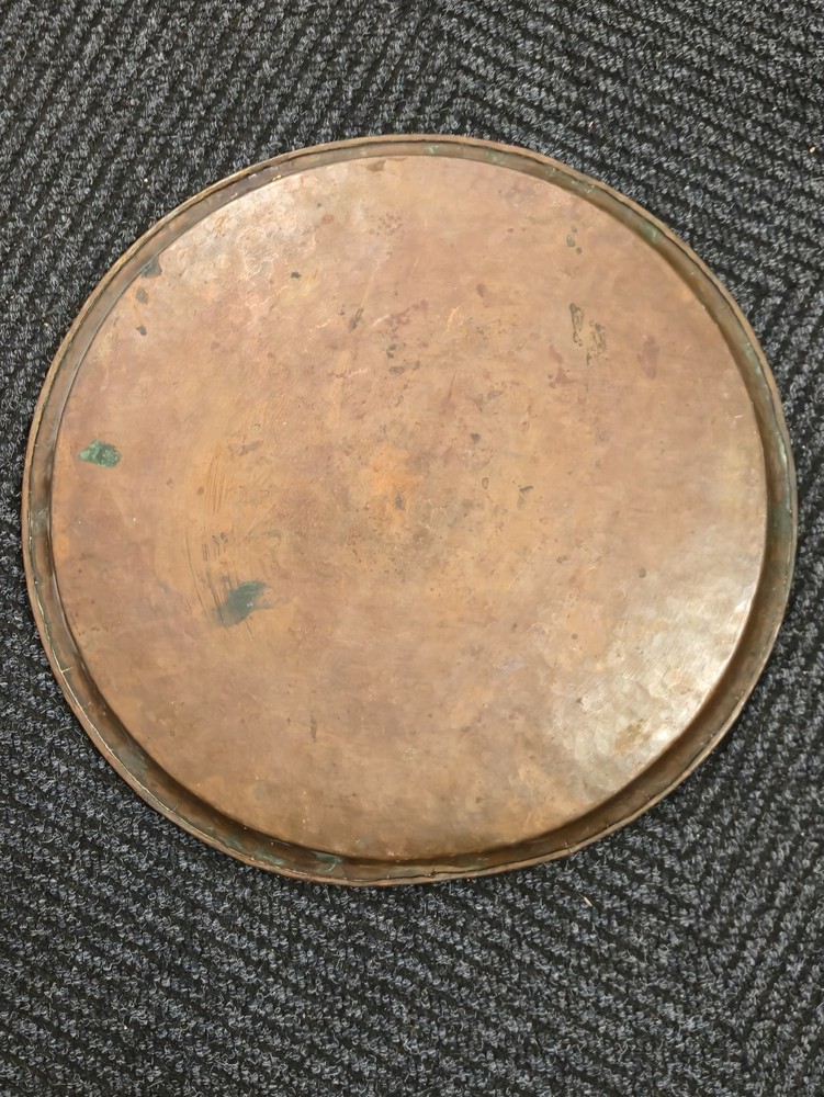 Antique Copper Middle Eastern Etched Serving Tray (18.5")