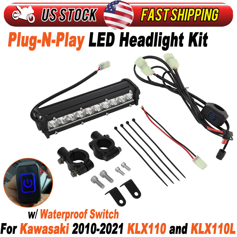 For KLX110 KLX110L CRF110 Pitbike Plug-N-Play LED Headlight Light Bar Switch Kit
