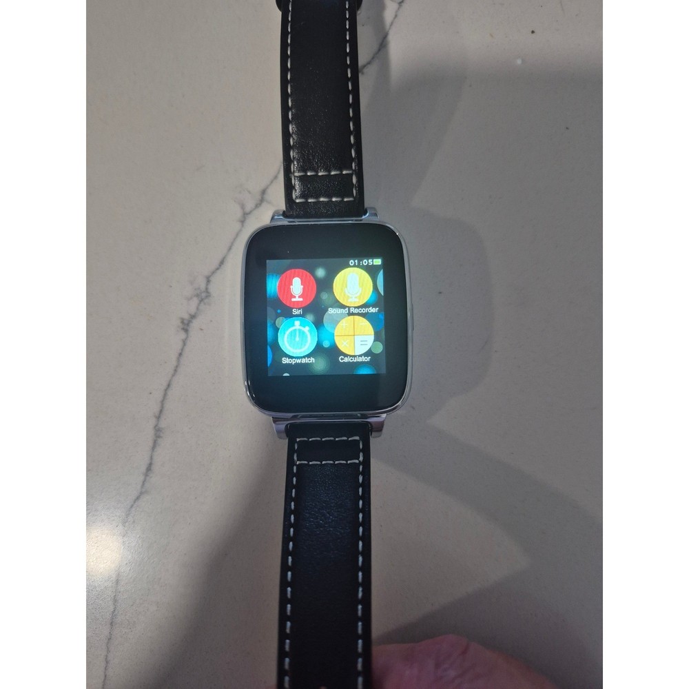 Beantech BIT S1 Smart Watch Black Leather Strap Silver Case Bluetooth i