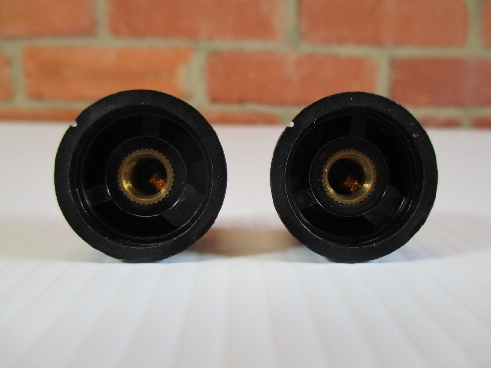 Pair Black Reflector Knobs Silver Insert for Guitar or Amp Top Hat Style