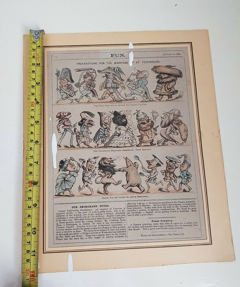 Antique 1874 Satirical Mounted Newspaper Article