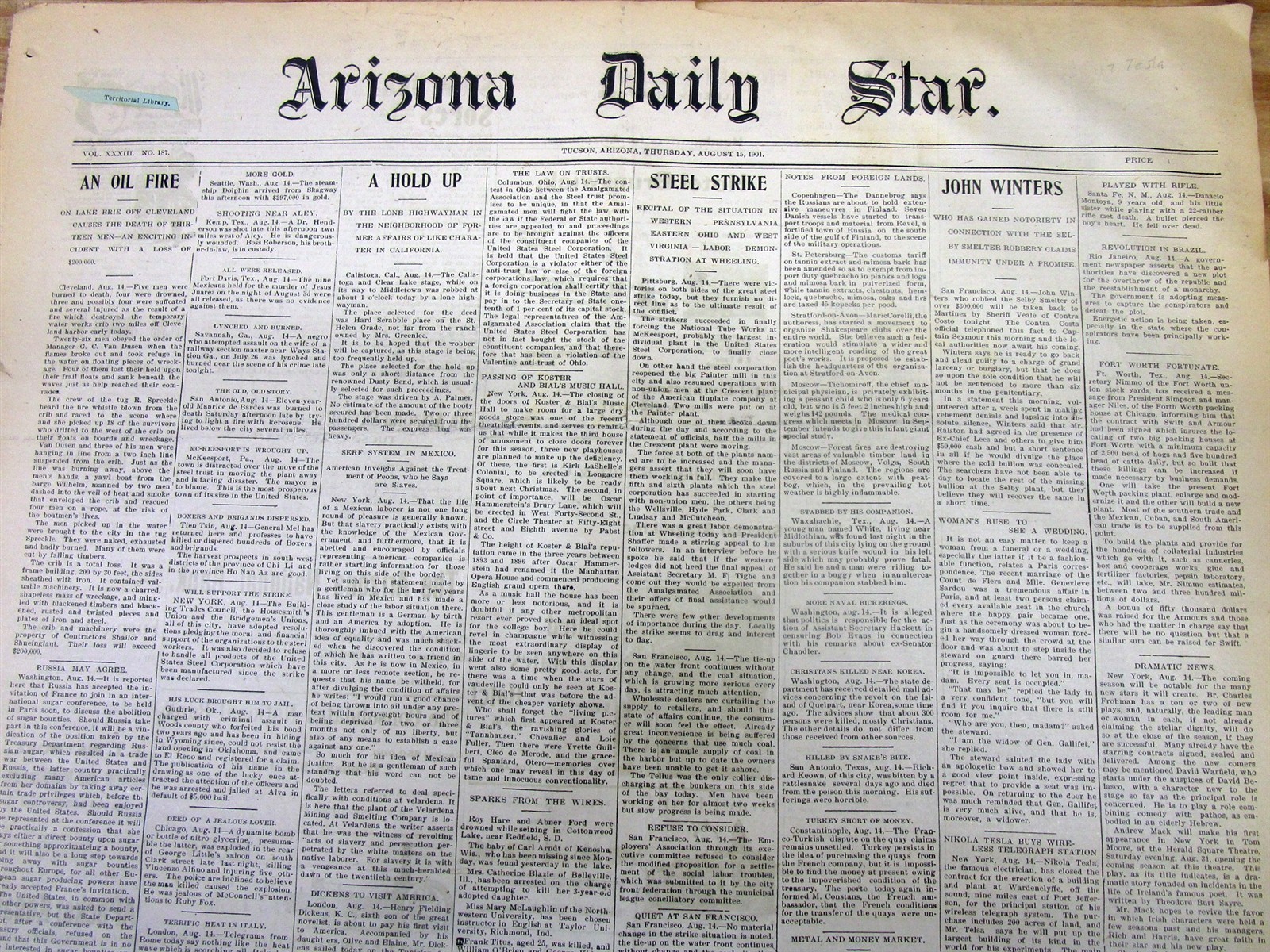 Lot of 5 1901 TUCSON Arizona Territory newspapers WILD WEST frontier 125 yrs old