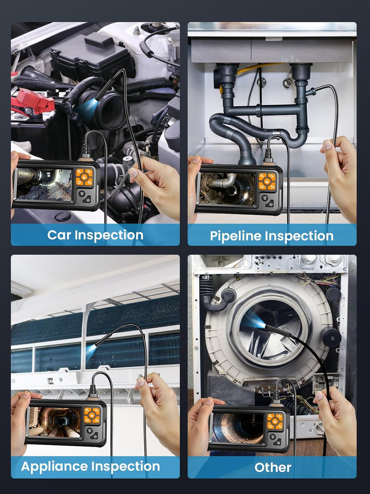 Endoscope Camera with Light, 4.3" IPS Screen 1080P Borescope with 8 LED Lights,