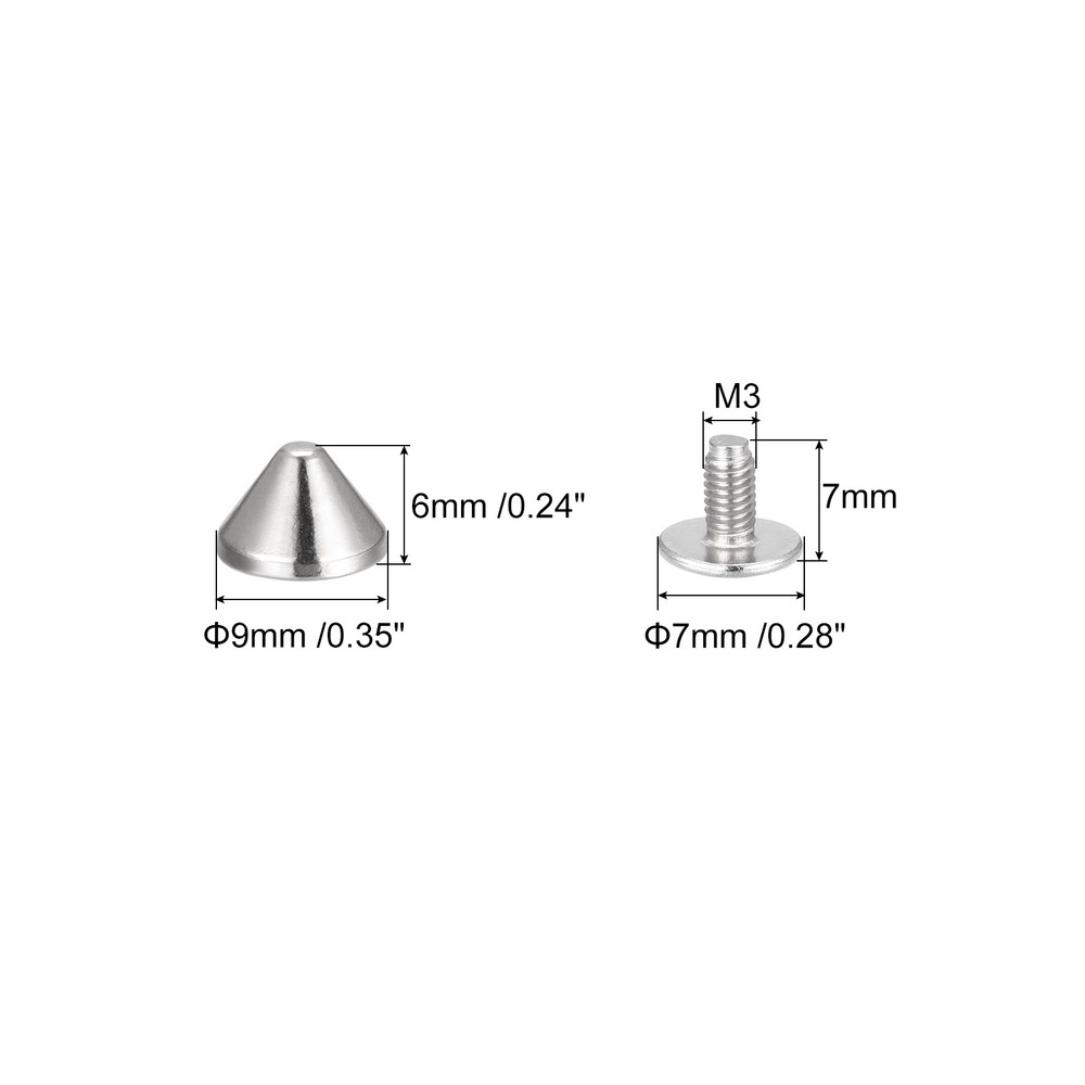 9x6mm Screw Back Rivets 30 Sets Solid Leather Studs for DIY Silver Tone