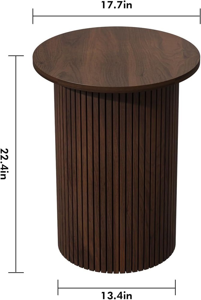 Wnutrees Round Fluted End Table, Small Accent Pedestal Side Table