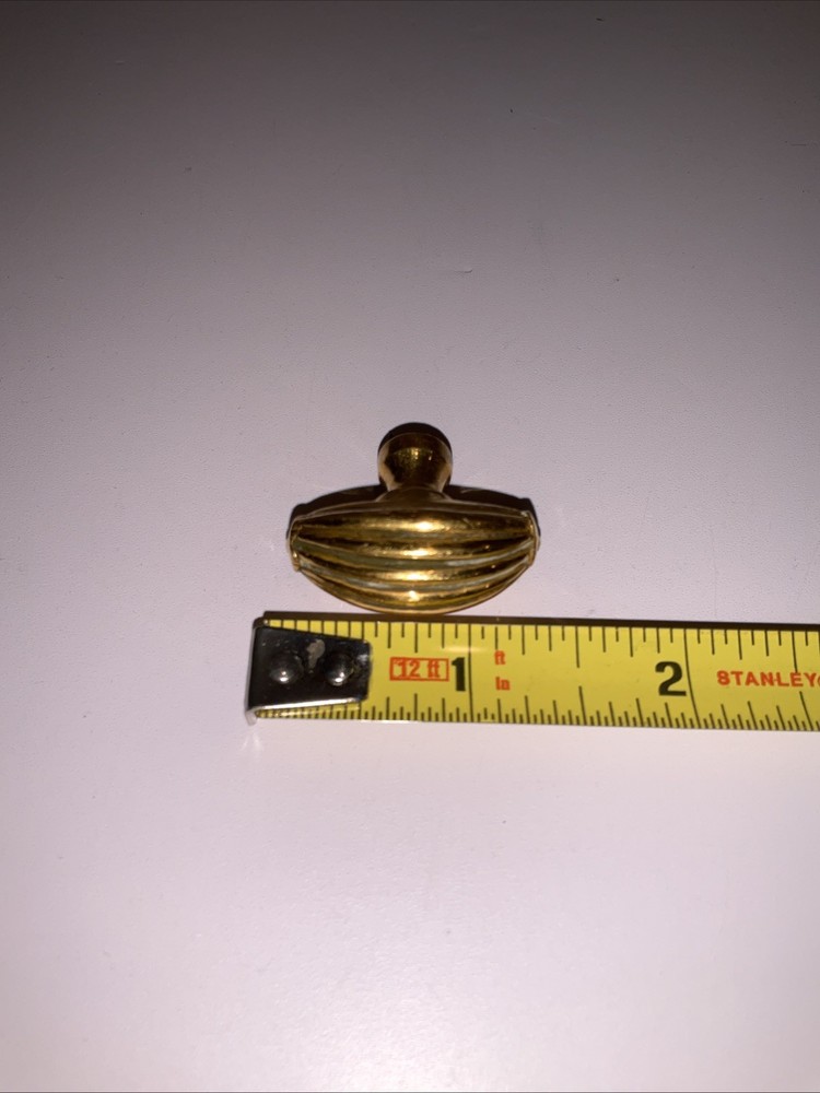 Set of 4 Vintage Brass Drawer Pull Knobs Ribbed Oval Design