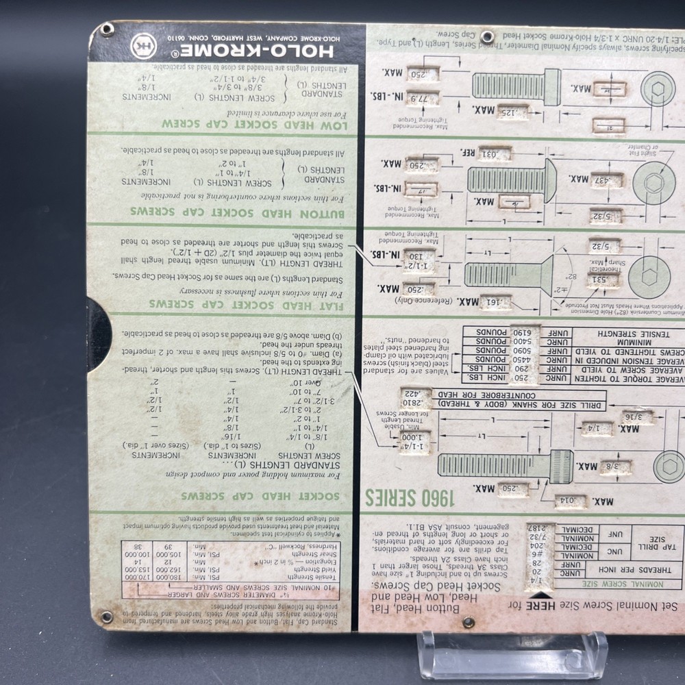 Vintage Holo-Krome Socket Screw Selector Number 170 Slide Ruler