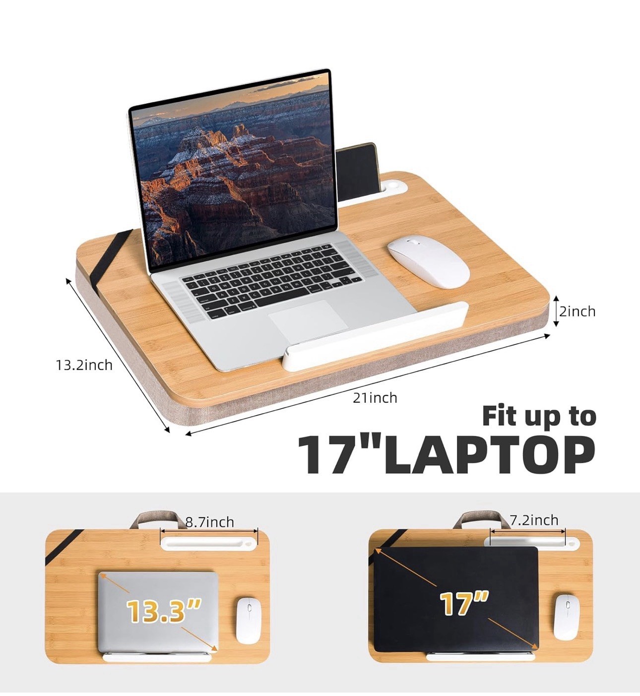 Wishacc Portable Bamboo Lap Desk Laptop Stand Working w/Handle Home Office Wood