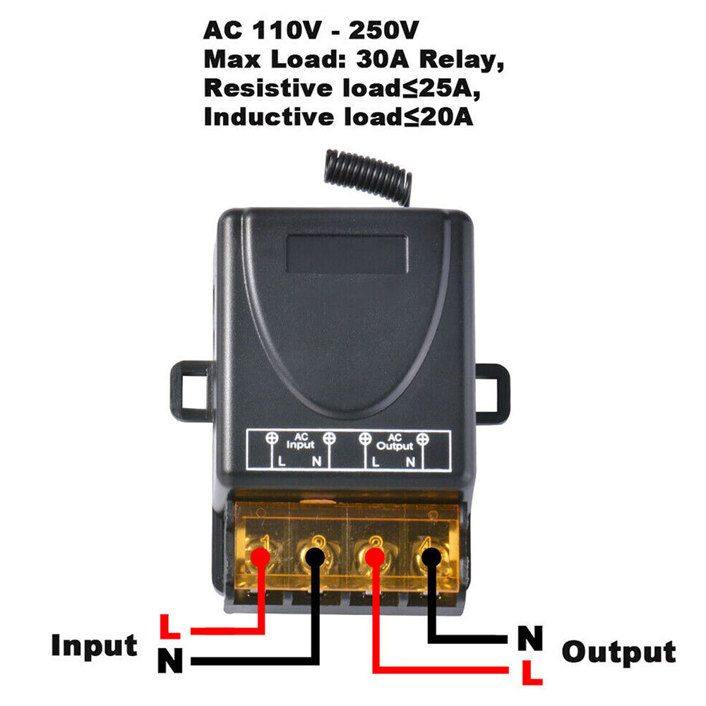 Wireless 110V-240V 30A 433MHz RF Relay Receiver Remote Control Smart Switch US##