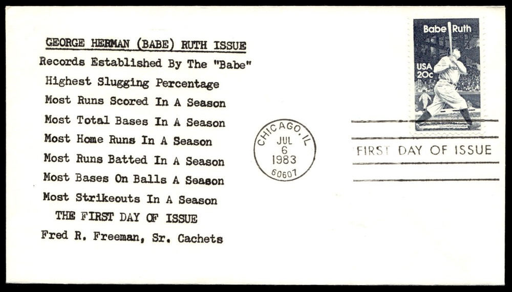 1983 Babe Ruth FDC How Baseball History Changed Fred Freeman Cachet