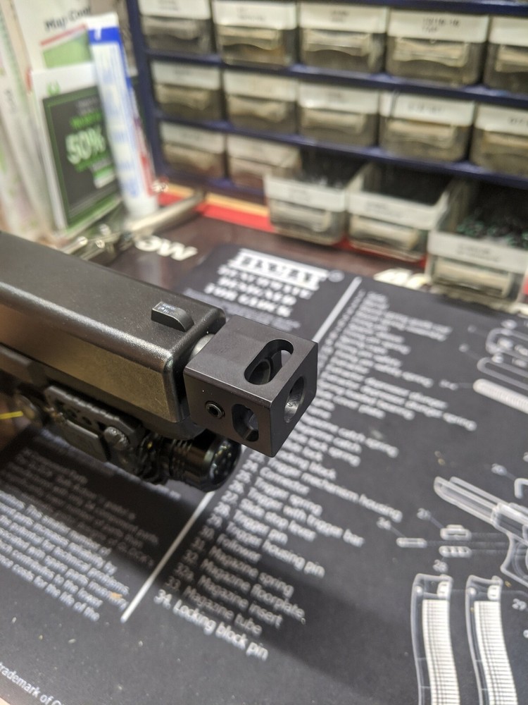 10mm Muzzle Brake 37/64"-28 TPI, Black anodize, Thread on, Micro