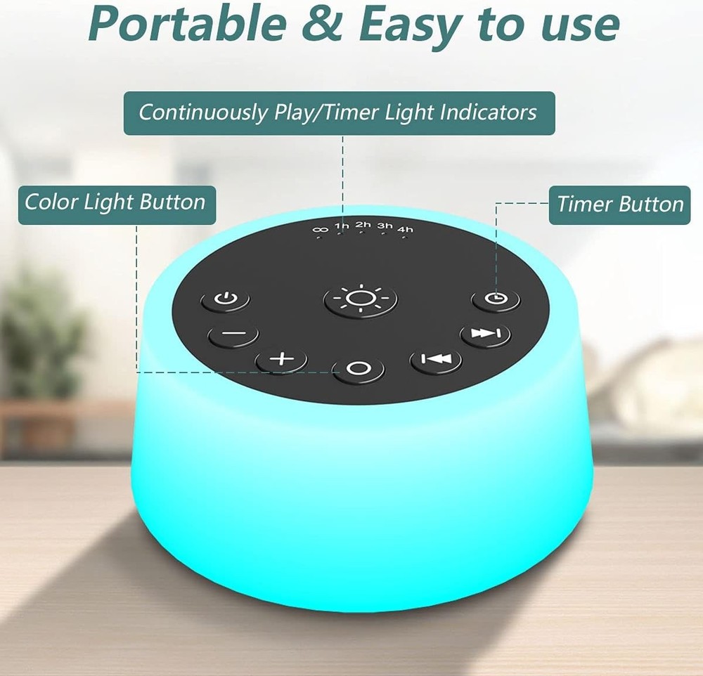 White Noise Machine with Night Light, 25 Sounds, Timer, Memory Function