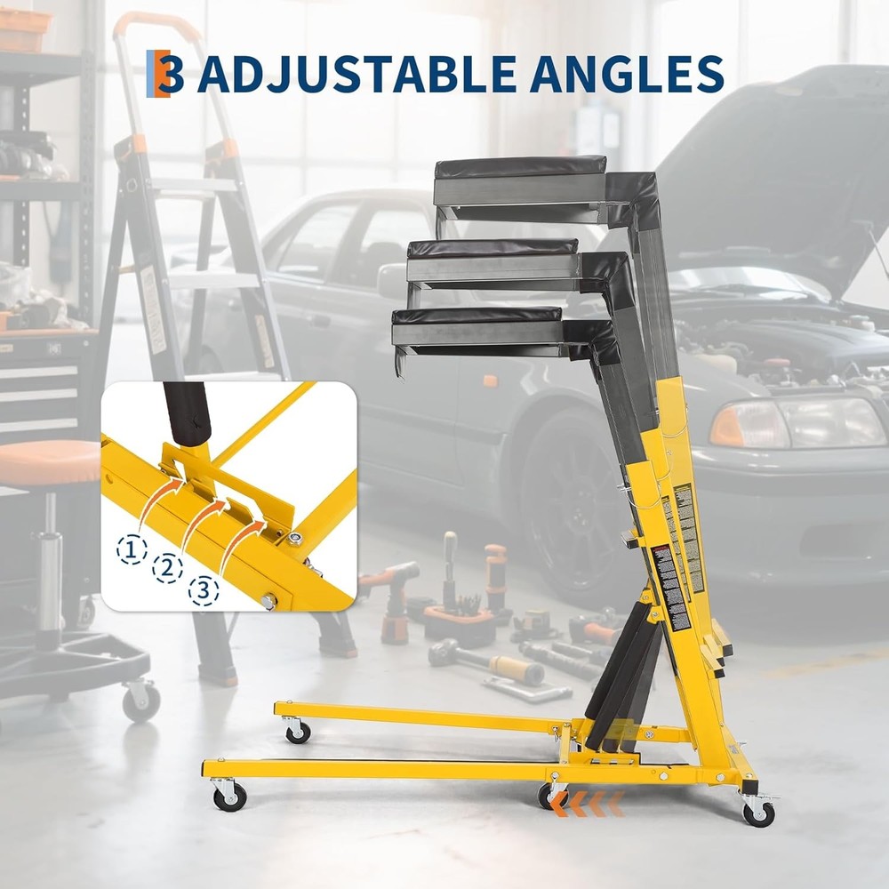 Adjustable Garage Creeper with Lockable Wheels, Tool Pouch & Ergonomic Design