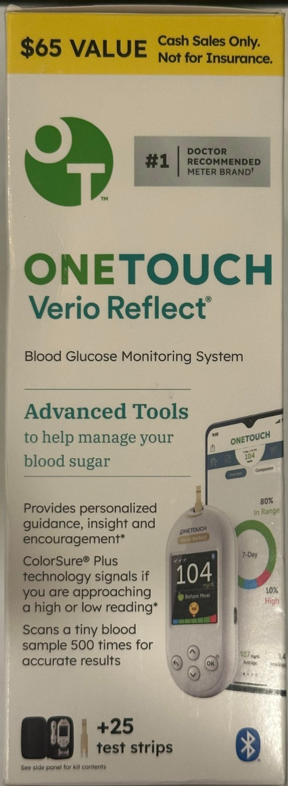 OneTouch Verio Reflect Meter Blood Glucose Monitoring Test Kit w/ 25 Strips NIB