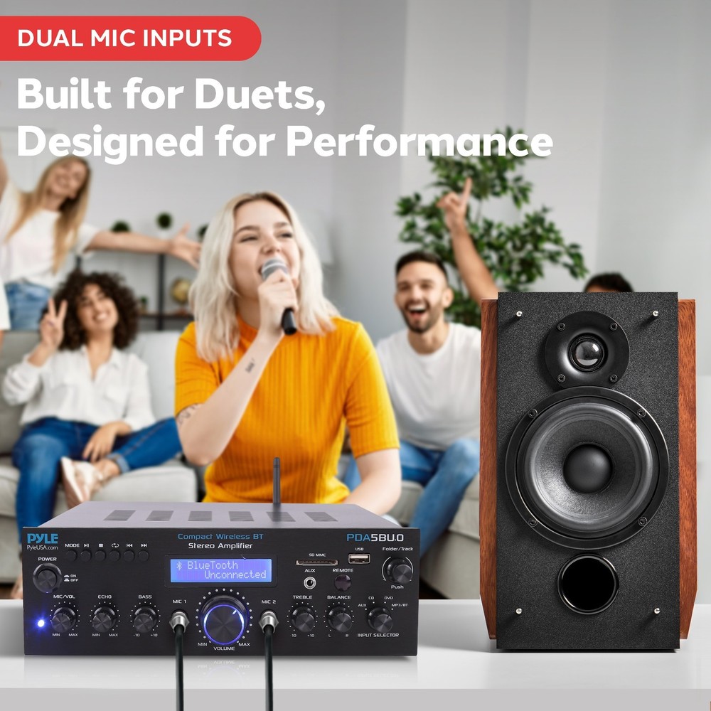Pyle Compact Bluetooth Stereo Amplifier - Home Desktop Stereo Receiver System