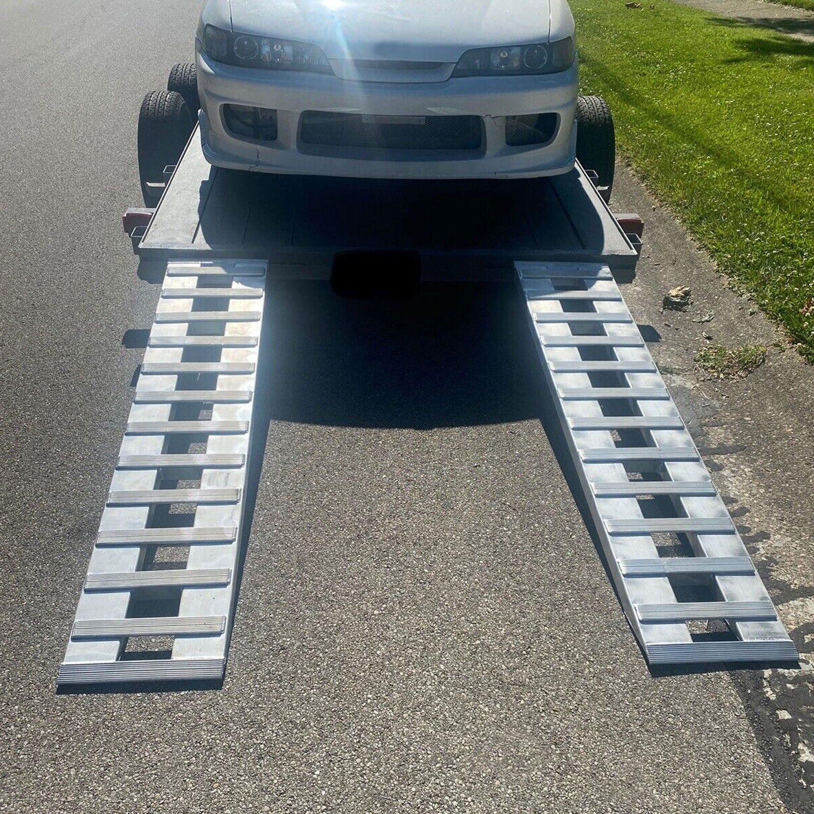 72" X 15" Aluminum Hook Ramps 8500Lbs Car Trailer Truck 1 Pair Ramps Hook End