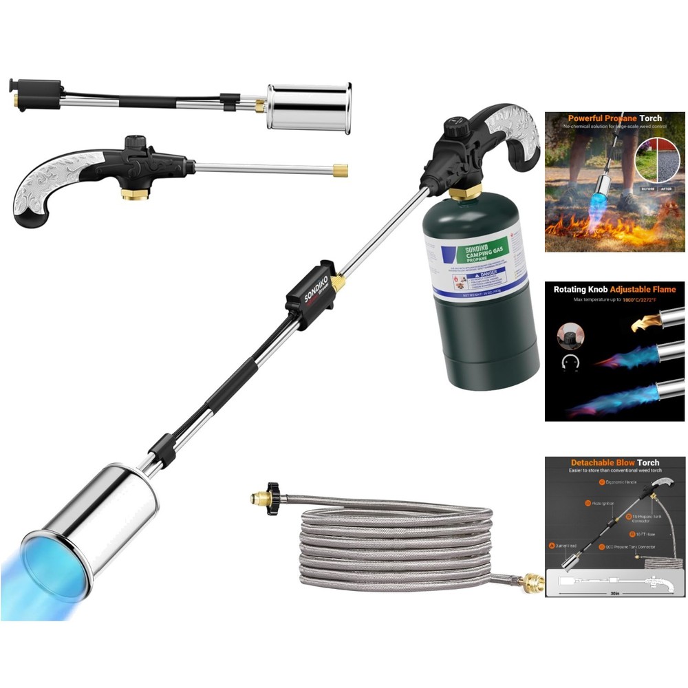 High Output Propane Torch Weed Burner with 10FT Hose & Adjustable Flame Control