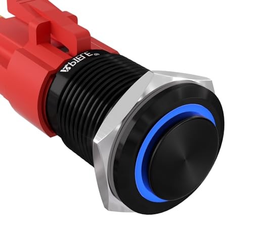 16mm Latching Push Button Switch 12V On Off Aluminium Shell Black Shell-Blue