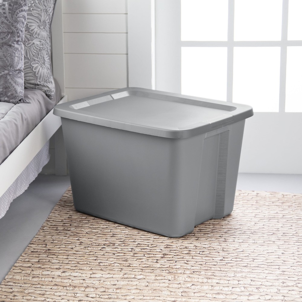 18 Gallon Large Storage Bin, Plastic Storage Container with Snap-On Lid, Gray