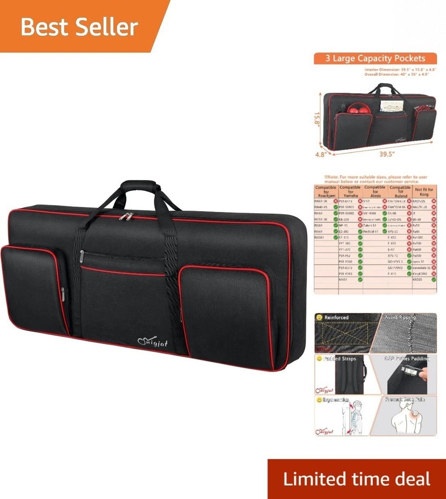 Portable 61-Key Keyboard Case with Adjustable Straps & Multiple Storage Options