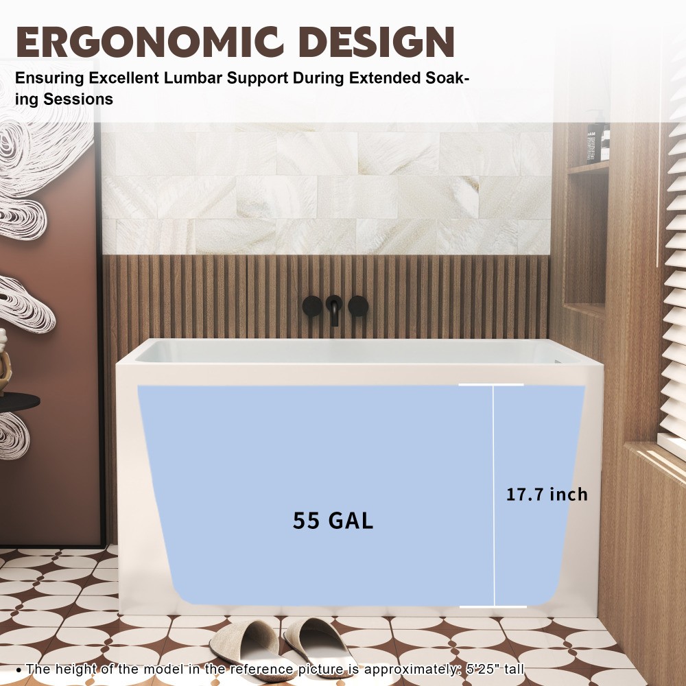 47" Acrylic Freestanding Soaking Bathtub Gloss White Rectangular Modern