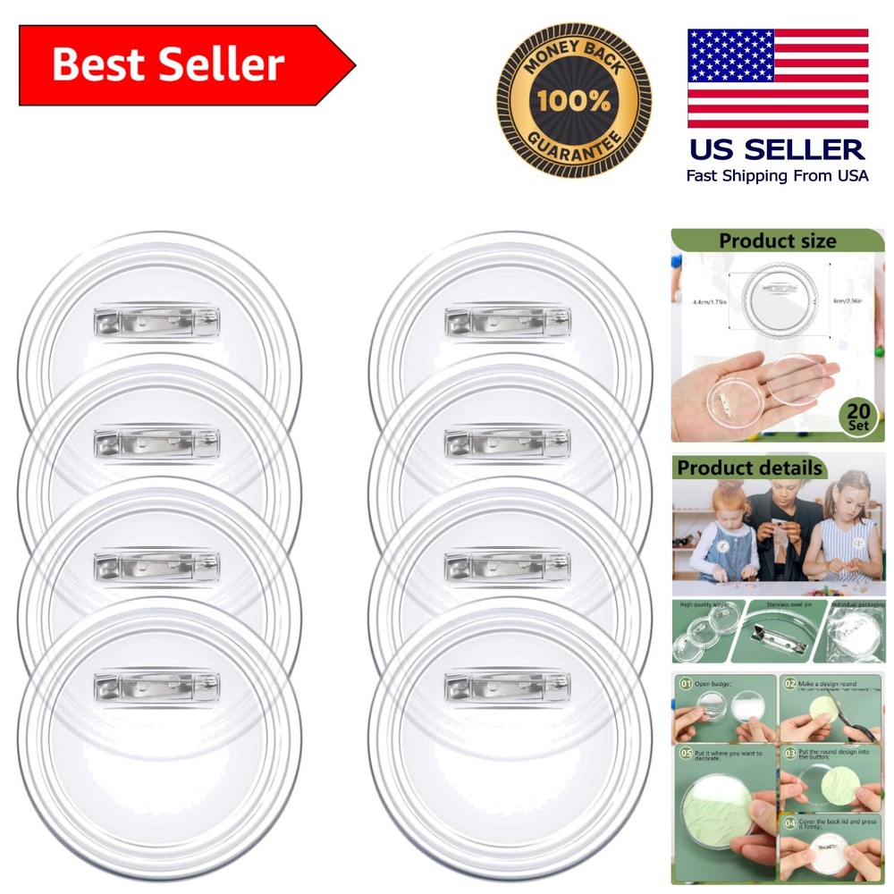 Versatile 20 Set Clear Button Pins - Perfect for DIY Projects & Badges
