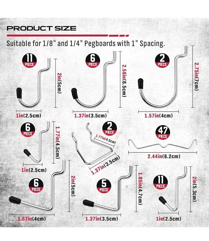 121 Pcs Pegboard Hook Assortment PegBoard Accessories, PegBoard Hooks, Pegboard