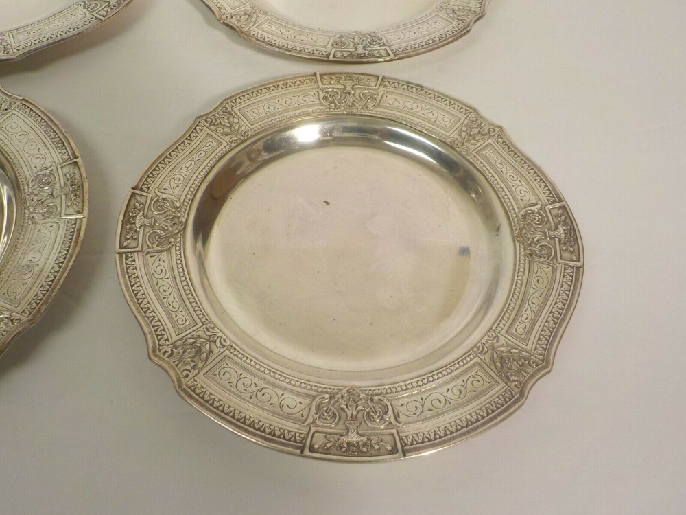 Set/4 E. G. Webster Silver Plate Embossed 6.5" Dessert Plates (#1)