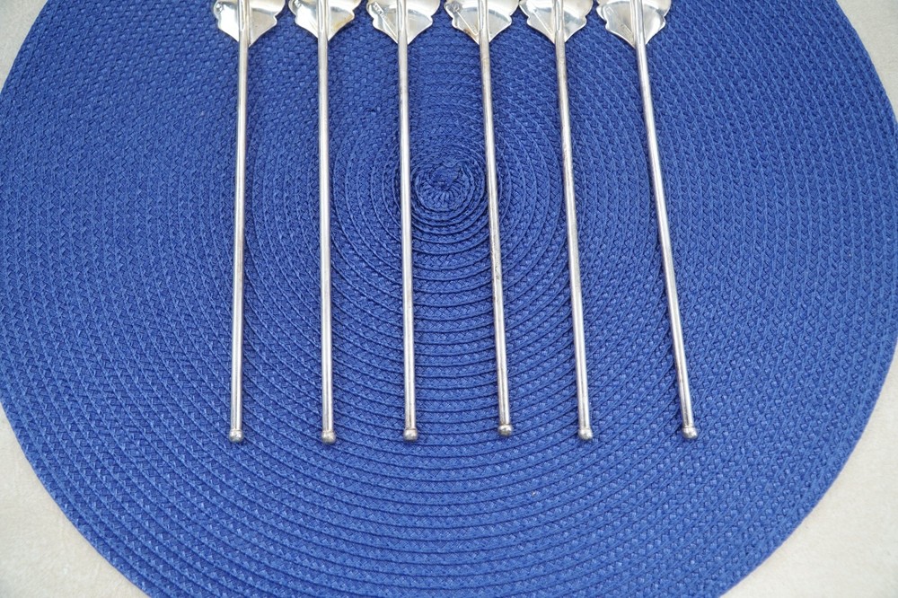 Modernist 6 Silver Leaf Shaped Iced Tea Sipper Spoons Denmark Signed 7.75"