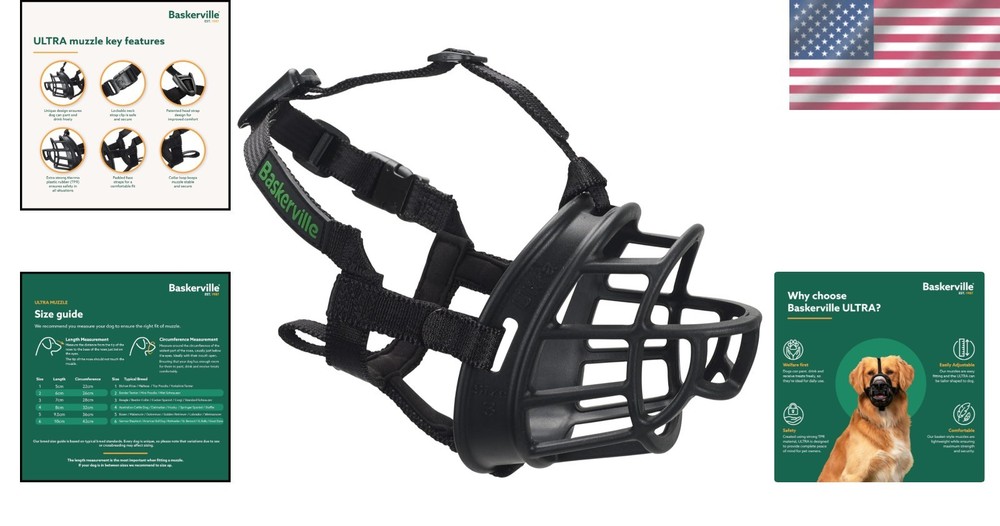 Lightweight Black Dog Muzzle for Medium Dogs - Size 4, Allows Panting & Drinking