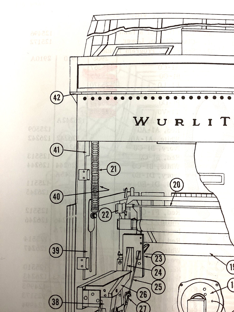 Wurlitzer 2900 Fall Support Return Spring # 126280 & # 123520