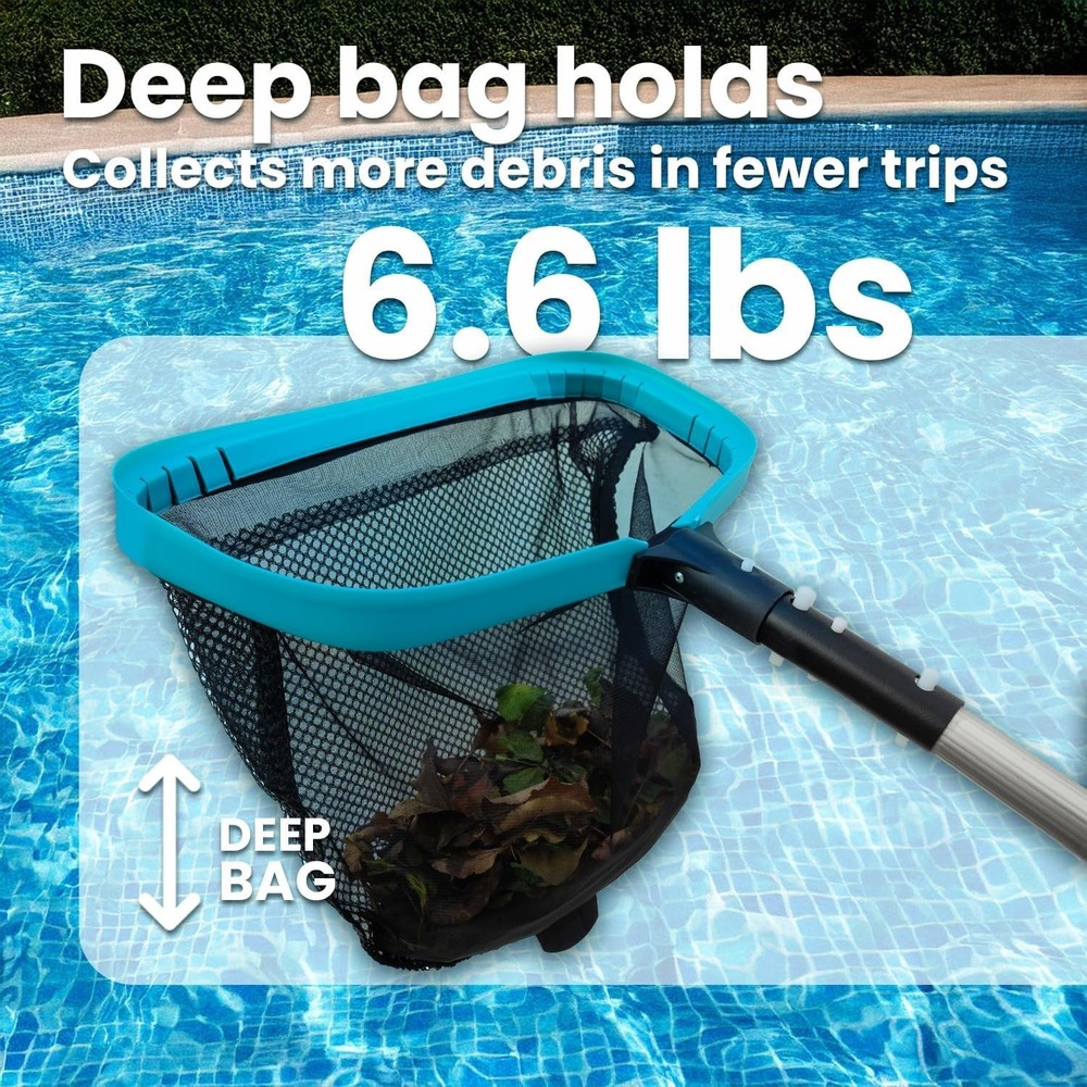 17-Inch Pool Leaf Skimmer Net Sturdy Aluminum Frame Deep Double Layer Easy Sc...