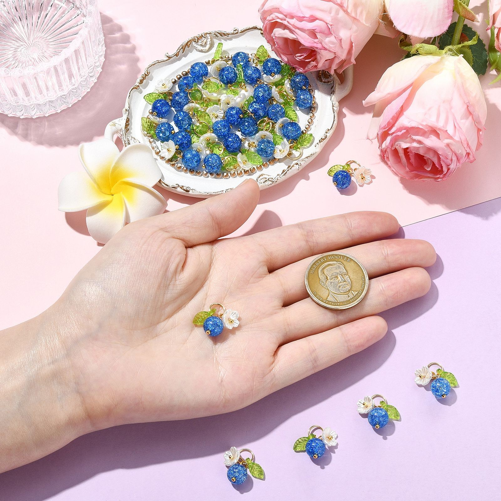 50pcs Blueberry Glass Charms Imitation Fruit Food Charms for DIY Jewelry