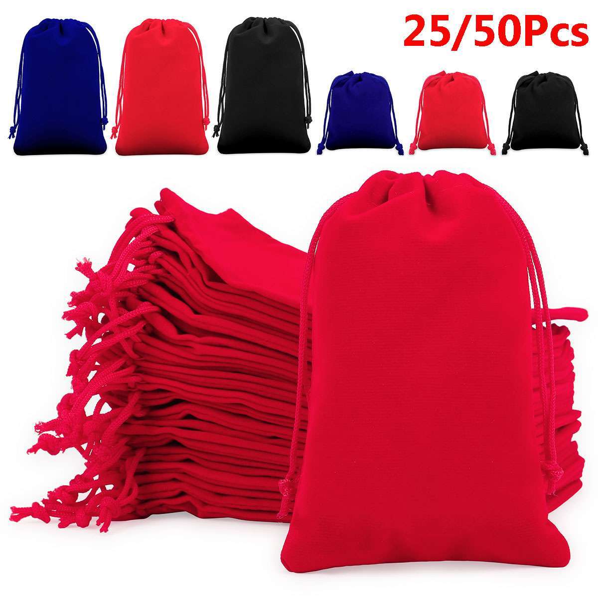 25/50Pcs Velvet Drawstring Gift Pouches Ring Jewelry Bag 2.8*3.5in/3.9*5.9in