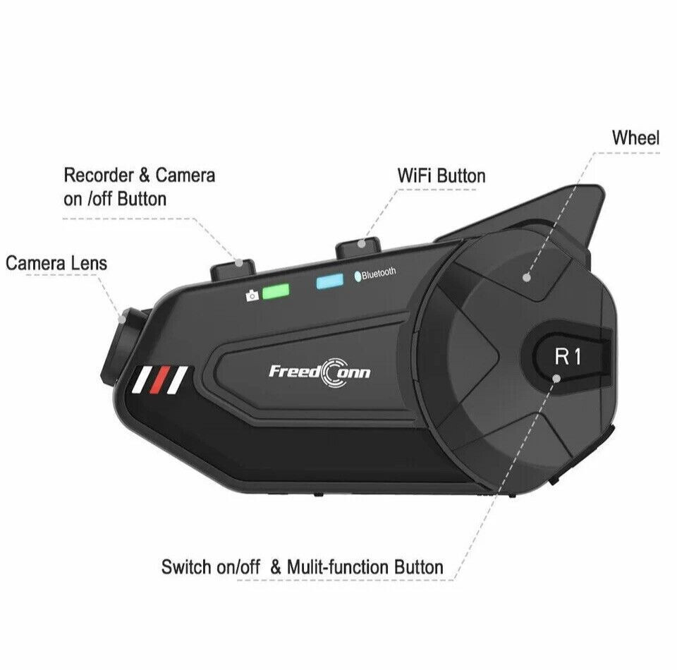 R1 Plus 1000M Motorcycle Helmet Intercom & Camera Bluetooth Headset Brand new
