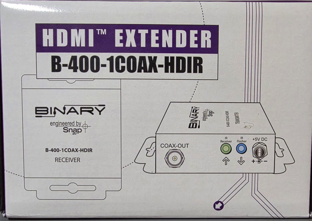 Binary B-400-1COAX-HDIR HDMI over Coax Extender Kit (Transmitter & Receiver) NEW