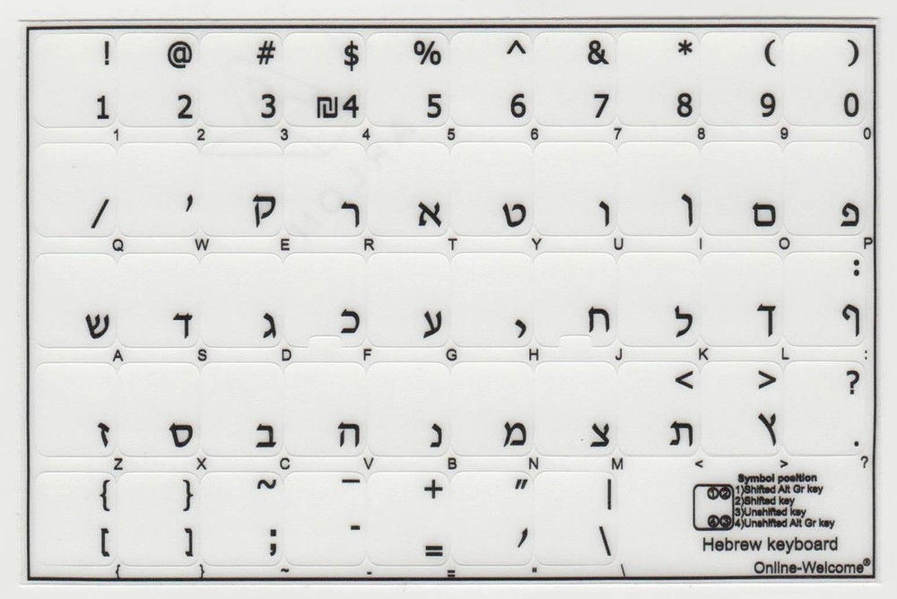 Hebrew Keyboard Stickers Transparent Background Black Letters for PC Computer...