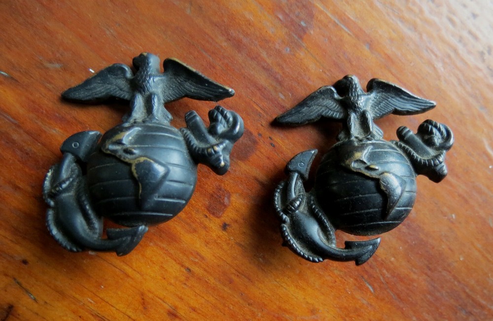 2 US MARINE CORPS HAT or UNIFORM EMBLEMS