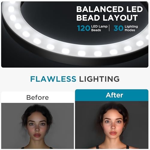 Overhead Phone Mount with Ring Light, 10" LED Selfie Ring Light for Medium