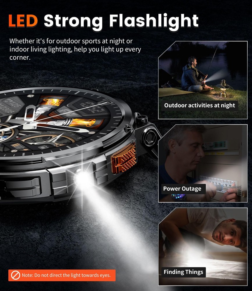 1.85" Large Screen Smart Watches for Men with iOS Android, LED Flashlight/730...