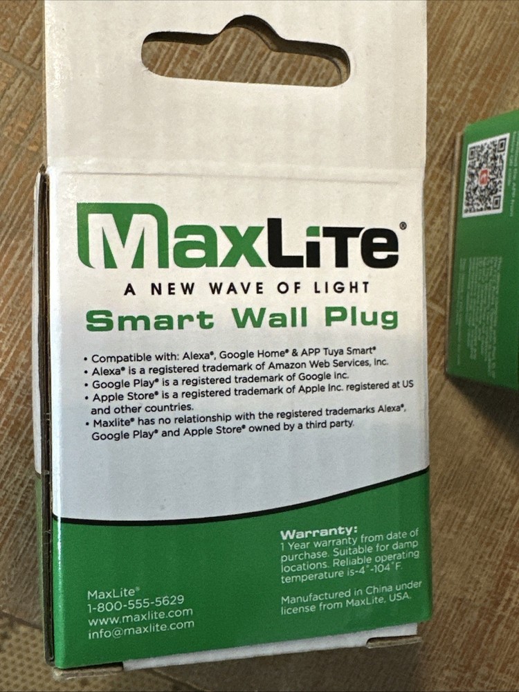 MaxLite WiFi Smart Wall Plug (Google and Alexa Compatible) NEW SEALED IN BOX