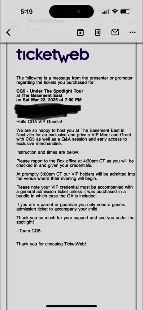 CG5 Concert And VIP Passes