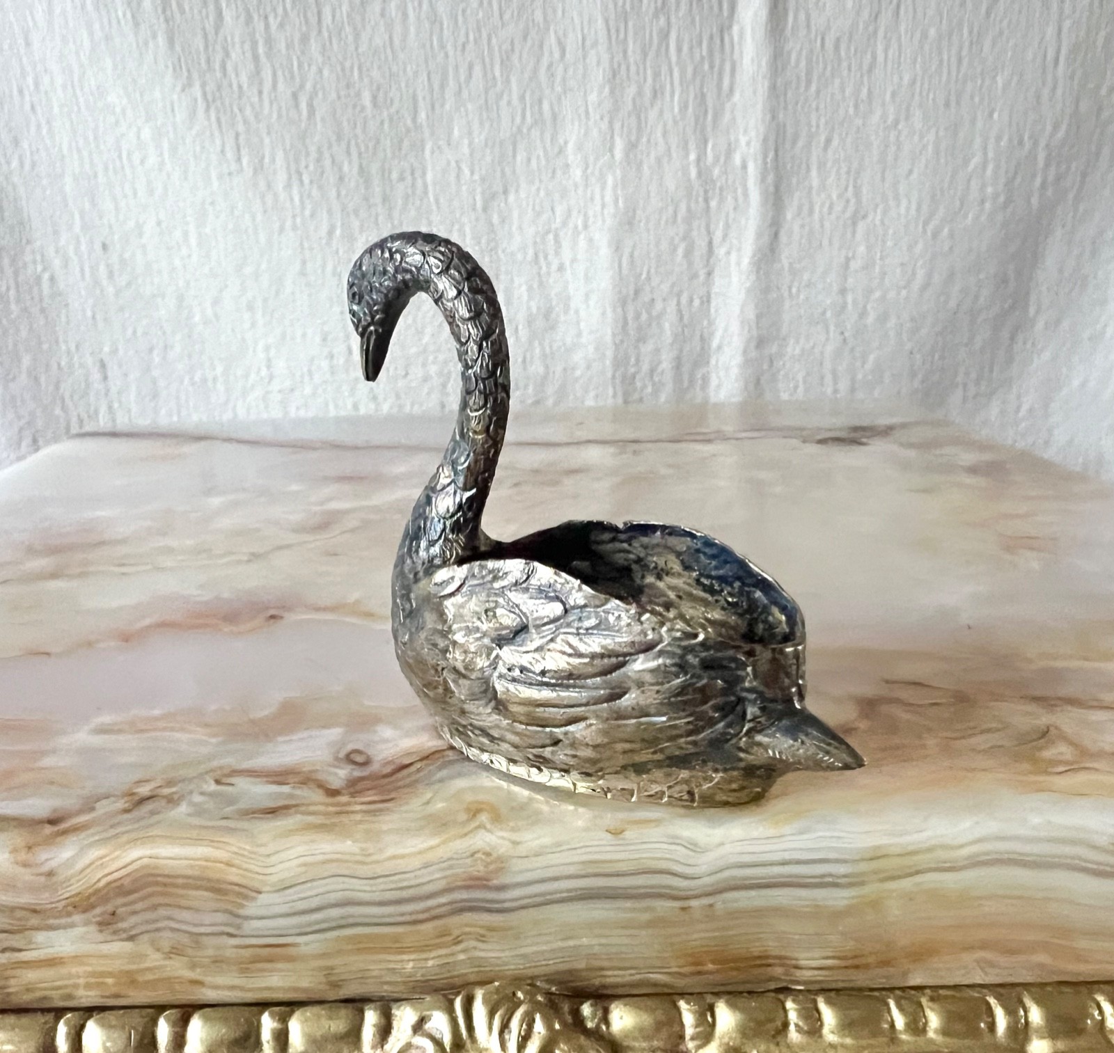 Antique/Vintage Cabbine Italy .800 Silver Swan Figural Salt Cellar Or Miniature