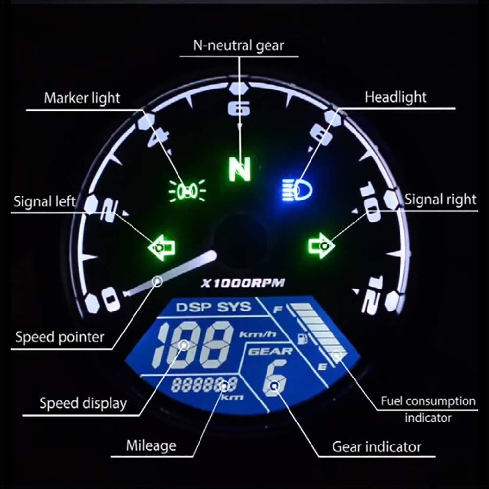 Digital Gauge Motorcycle Speedometer Tachometer Odometer MPH KM/H Universal
