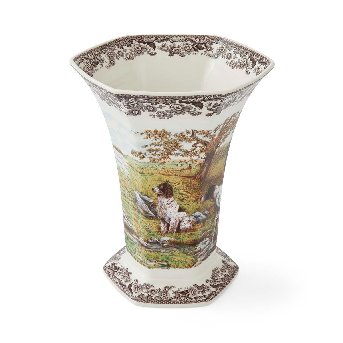 Spode Woodland Woodland Hexagonal Vase, Hunting Dogs-----5836-----